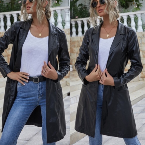 Women’s Faux Leather Trench Jacket - Picture 3 of 4